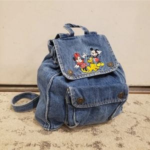 Disney Denim Embroidered Mickey Minnie Pluto Backpack